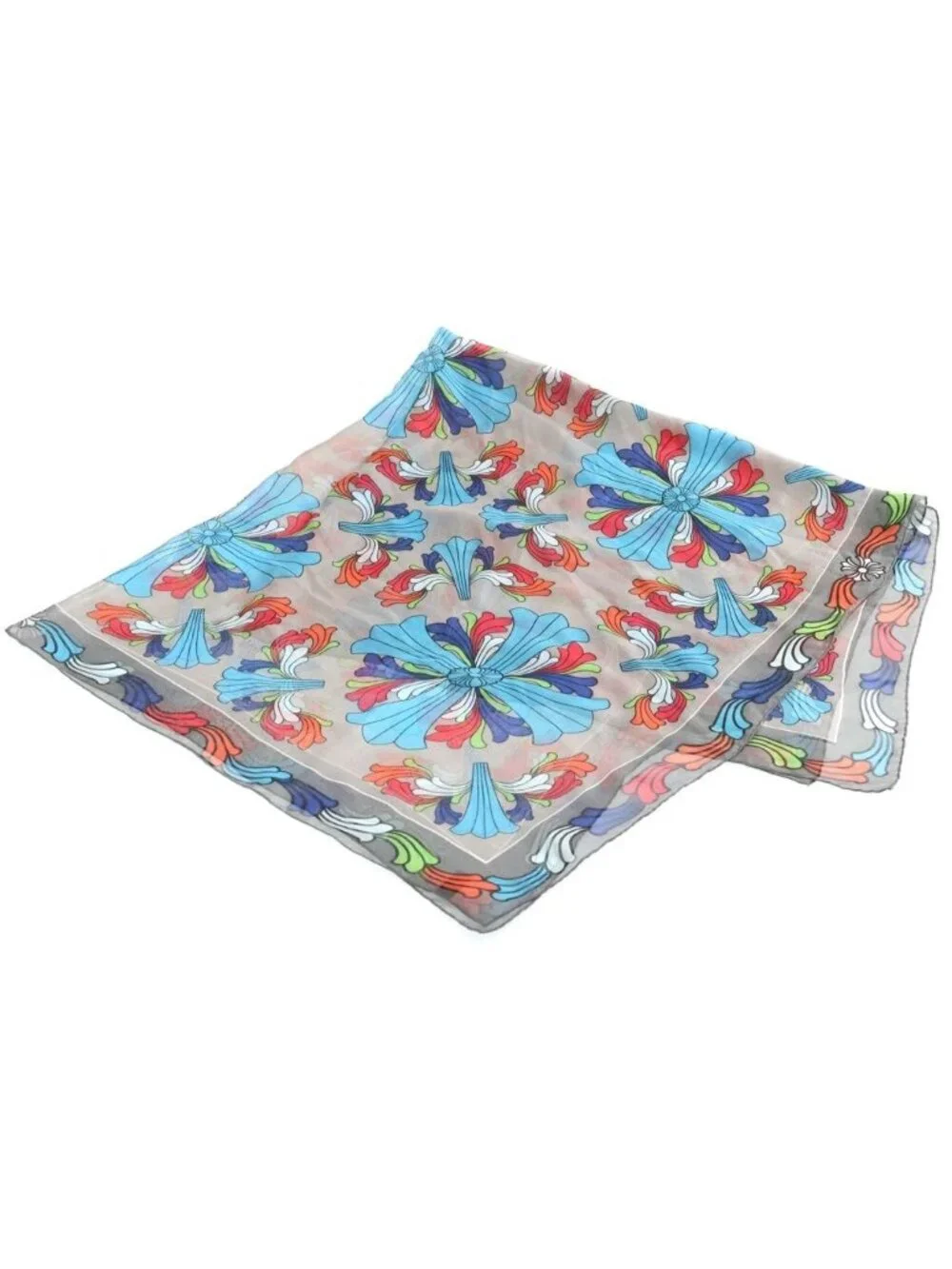 Chrome Hearts Flrl Print Scarf Multi Floral Cross Silk Gray Multicolor